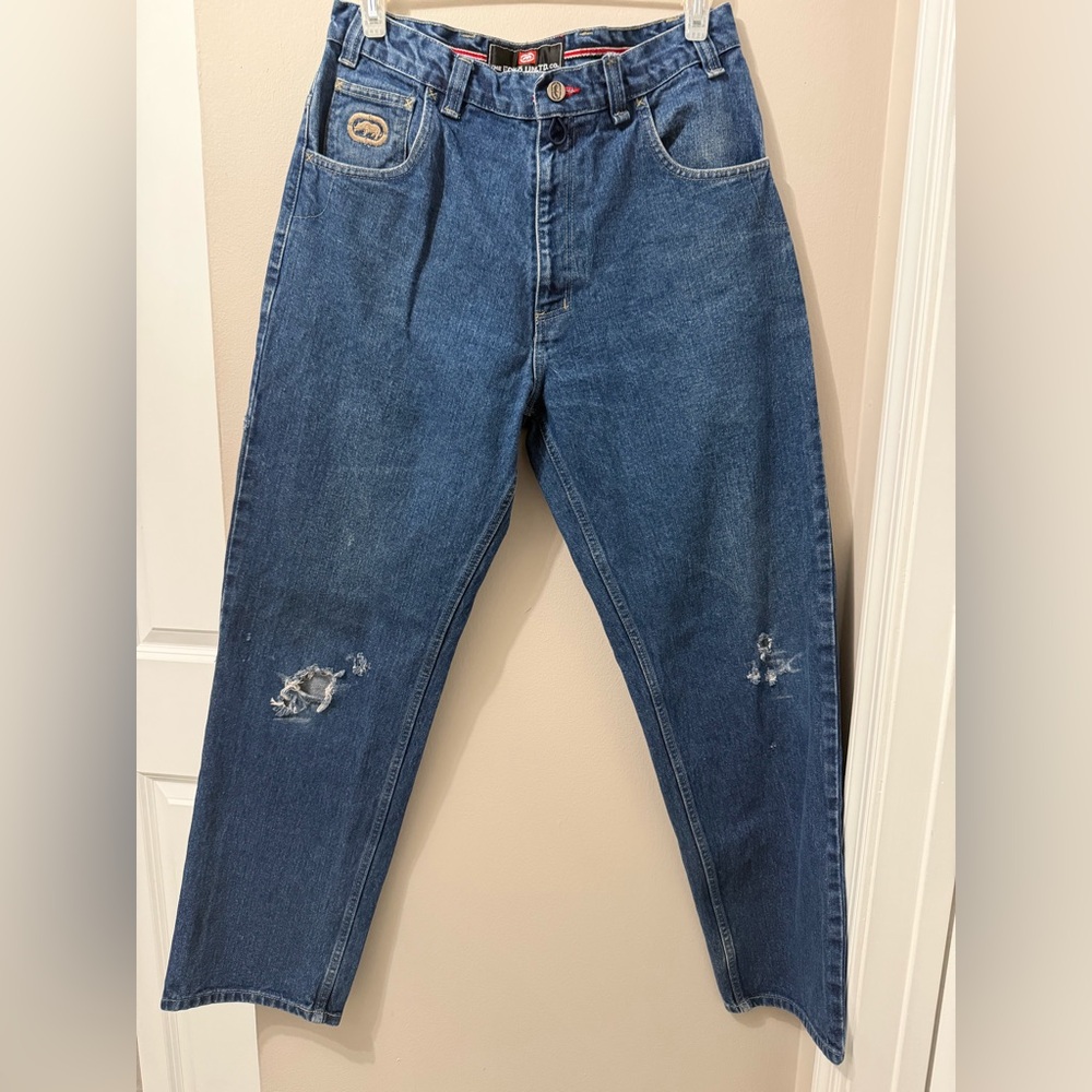 Vintage ECKO UNLTD Blue Baggy Fit Jeans Ripped Skater Grunge Y2K Men’s Size 36